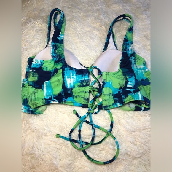 VENUS Green and Blue Bikini Top with Artistic Pattern Lace up back size M - Picture 8 of 12